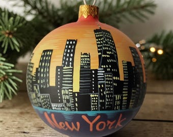New York City Skyline Christmas Ornament- NYC Cityscape - Hand-Painted NYC Travel Souvenir