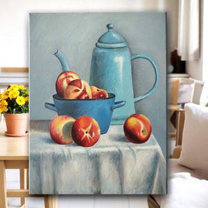 Oil painting Peaches/ Hand-Painted Canvas Painting Fruit still life for a Dining Room/Kitchen Wall Art Fruits/replica/Peaches Fruit Artwork.