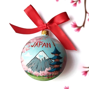 Japan travel Christmas ornament, Japan Personalized glass ball, Sakura Xmas collectible bauble, Tokyo  travel gift/hand painted  glass ball.