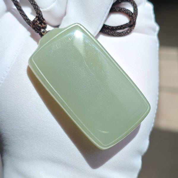 Certified Natural Blue Nephrite Jade Wu Shi Pai Pendant, Jade Wushi Plaque Pendant – Minimalist Jade Pendant, 天然收藏级蓝玉正装35无事牌