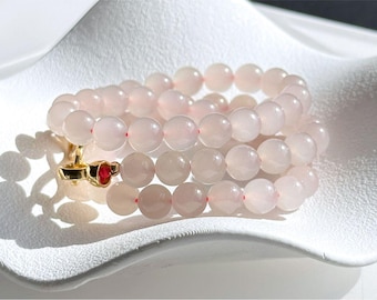 8mm, Certified Natural High Quality Icy Lotus Pink Nephrite Jade Bead Necklace, 天然老矿冰浓熟藕粉软玉项链