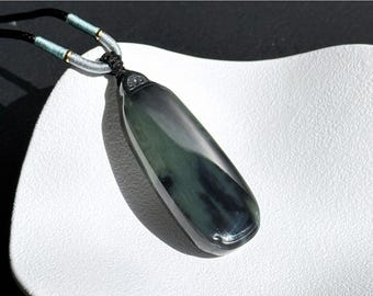 Certified Natural Bluish-Green Qinghua Wu Shi Pai Pendant, 天然青花软玉无事牌吊坠