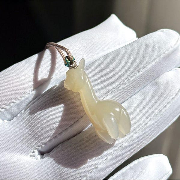 Certified Natural Soft Dusky Lotus Pink Nephrite Carved Alpaca Pendant, Smoky Greyish Lotus Pink Nephrite Pendant, 天然烟灰藕粉软玉雕刻羊驼吊坠