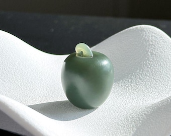 Certified Natural Hand-Carved Deep Blue Nephrite Jade Apple | Jade Desk Decor Display Piece, Jade Worry Stone, 天然深蓝软玉手工雕刻苹果小摆件