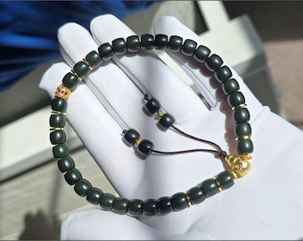 8mm, Certified Natural Dark Green Nephrite Jade Worry Beads, Jade Handheld Meditation Strand, 天然塔青手持