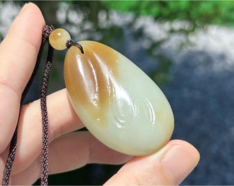 Certified Natural High Grade Sugar and White Nephrite Jade Hand Carved Rising Winds, Flowing Waters Design Pendant, 天然糖白玉手工雕刻风生水起吊坠