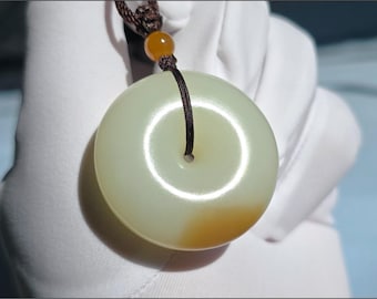 35.5mm, Certified Natural Collector-Grade Sugar-White Nephrite Jade Peace Buckle Pendant, 收藏级糖白软玉平安扣吊坠