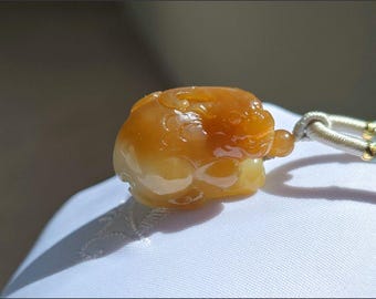 Certified Natural Sugar-White Nephrite Jade Hand Carved Pixiu Pendant, 天然糖白玉手工雕刻貔貅吊坠