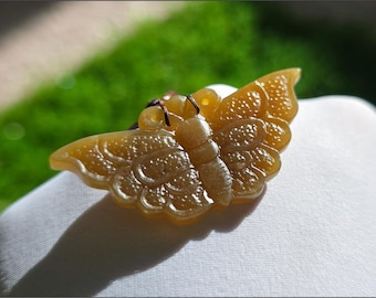 Certified Natural Brown Sugar Nephrite Jade Hand-Carved Butterfly Pendant | Natural Jade Butterfly Amulet | 天然玉石 糖色玉 手工雕刻 蝴蝶挂坠