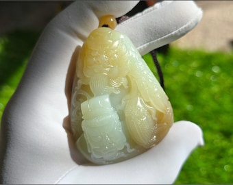 Certified Natural High Quality Warm White And Brown Sugar Nephrite Jade Hand-Carved Three Kingdoms & Dragon Pendant, ｜天然暖白+糖色玉手工雕刻三国人物/龙双面吊坠