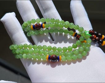 6mm, Certified Natural icy Bright Green Nephrite Jade 108 mala beads, 冰底阳绿碧玉108