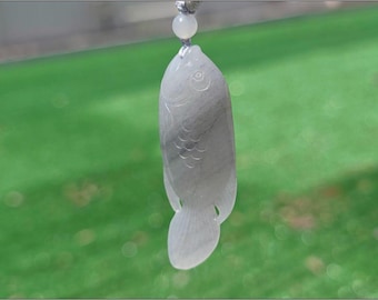 Certified Natural Qinghua Nephrite Jade Hand-Carved Fish Pendant, 天然青花软玉手工雕刻鱼吊坠