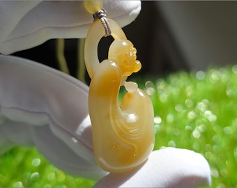 Certified Natural Sugar Brown & Warm White Nephrite Jade Hand-Carved Bodhidharma (Daruma) Pendant | Natural Jade Amulet，糖色与暖白•精雕达摩祖师悟道吊坠
