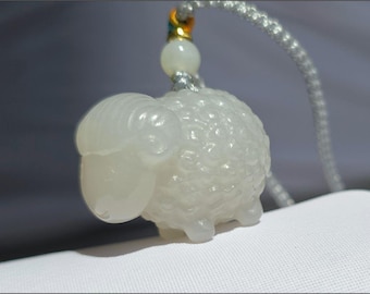 Certified Natural Smoky Gray Nephrite Jade Carved Sheep Pendant, 天然浅烟灰软玉雕刻绵羊吊坠