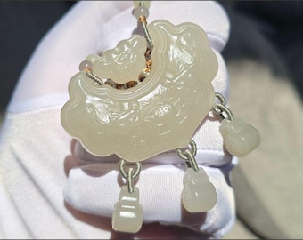 Certified Natural lotus Pink Nephrite Jade Peace Lock Pendant, Large Nephrite Jade Peace Lock, 天然老矿藕粉大号平安锁吊坠