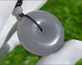 Certified Natural Smoky Gray Nephrite Jade Peace Buckle Pendant｜天然烟紫玉平安扣吊坠