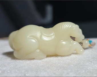 Certified Natural Cream White Nephrite Jade Tang Horse Pendant, Light Honey Sugar Nephrite Jade Tang Horse, 天然浅蜜糖玉唐马吊坠