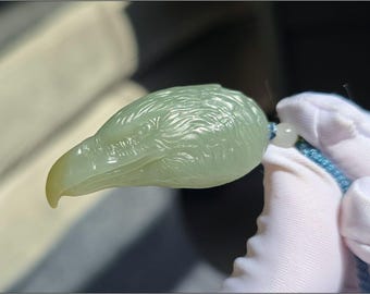 Certified Natural Sky Blue Nephrite Jade Eagle Head Pendant, 天然天空蓝软玉鹰头吊坠