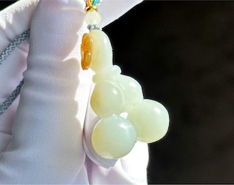 Certified Natural Sugar White Nephrite Jade Double Gourd Pendant | Hand Carved Nephrite Jade, 天然糖白玉手工雕刻双葫芦吊坠