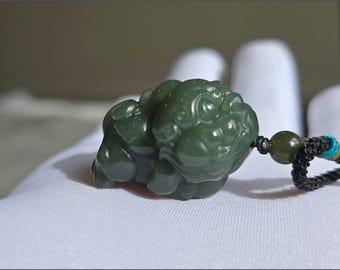 Certified Natural Blue Nephrite Jade Carved Pixiu Pendant