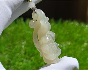 Certified Natural Honey Water Nephrite Jade Hand-Carved Lotus Pod Pendant / Bracelet • natural Jade Lotus Amulet｜天然蜂蜜水色玉手工雕刻莲蓬吊坠/手串
