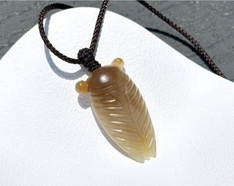 Certified Natural Sugar Brown Nephrite Jade Hand-Carved Cicada Pendant, 天然糖玉手工雕刻蝉吊坠
