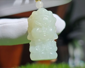 Certified Natural Brown Sugar And  White Nephrite Jade Hand Carved Yellow Jambhala Pendant / bracelet｜天然白玉手工雕刻黄财神吊坠