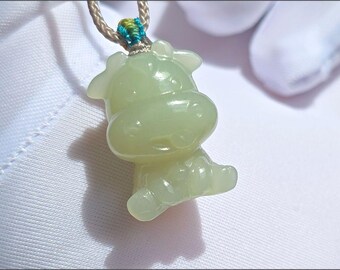 Certified Natural Yellowish Nephrite Jade Carved Ox Pendant | Small Carved Jade Pendant |  天然黄玉小牛吊坠