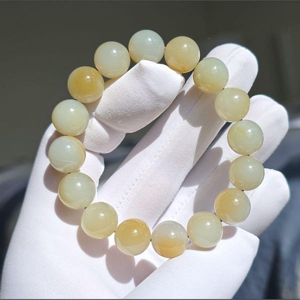 12mm, Certified Natural High Quality Bluish White with Sugar Nephrite Jade Bracelet, 天然高品质青白带糖软玉手串