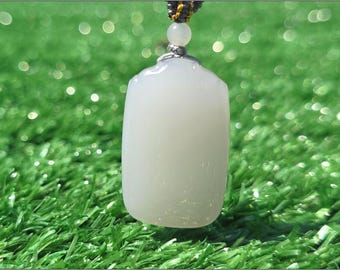 Certified Natural White Nephrite Jade Wu Shi Pai Pendant, Jade Wushi Plaque Pendant – Minimalist Jade Pendant, 天然白玉无事牌吊坠