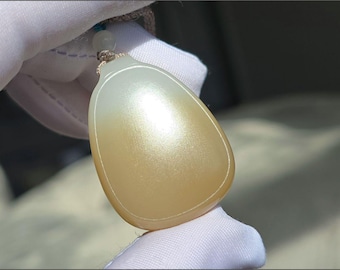 Certified Natural Sugar-White Nephrite Jade Water Drop Wushi Pendant, 天然精品糖白水滴无事牌吊坠