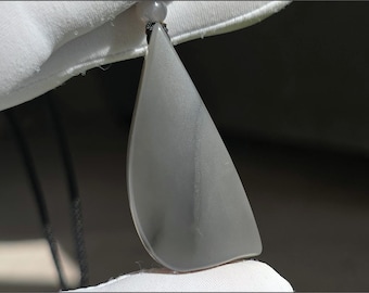 Certified Natural Smoky Gray Nephrite Jade Hand-Carved Waterdrop Pendant, Natural Jade Minimalist Amulet｜天然软玉 烟紫玉 手工雕刻 水滴挂坠｜Rare Find