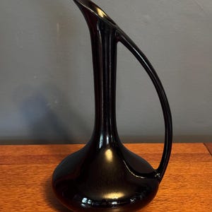 Anna Van Briggle Pottery Black Pitcher Vase Signed Colorado Springs Elegant Art
