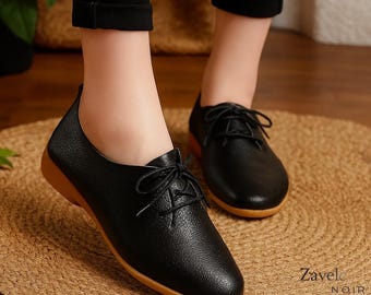 Women’s Genuine Leather Oxford Flats – Soft Comfortable Shoes for Daily Wear