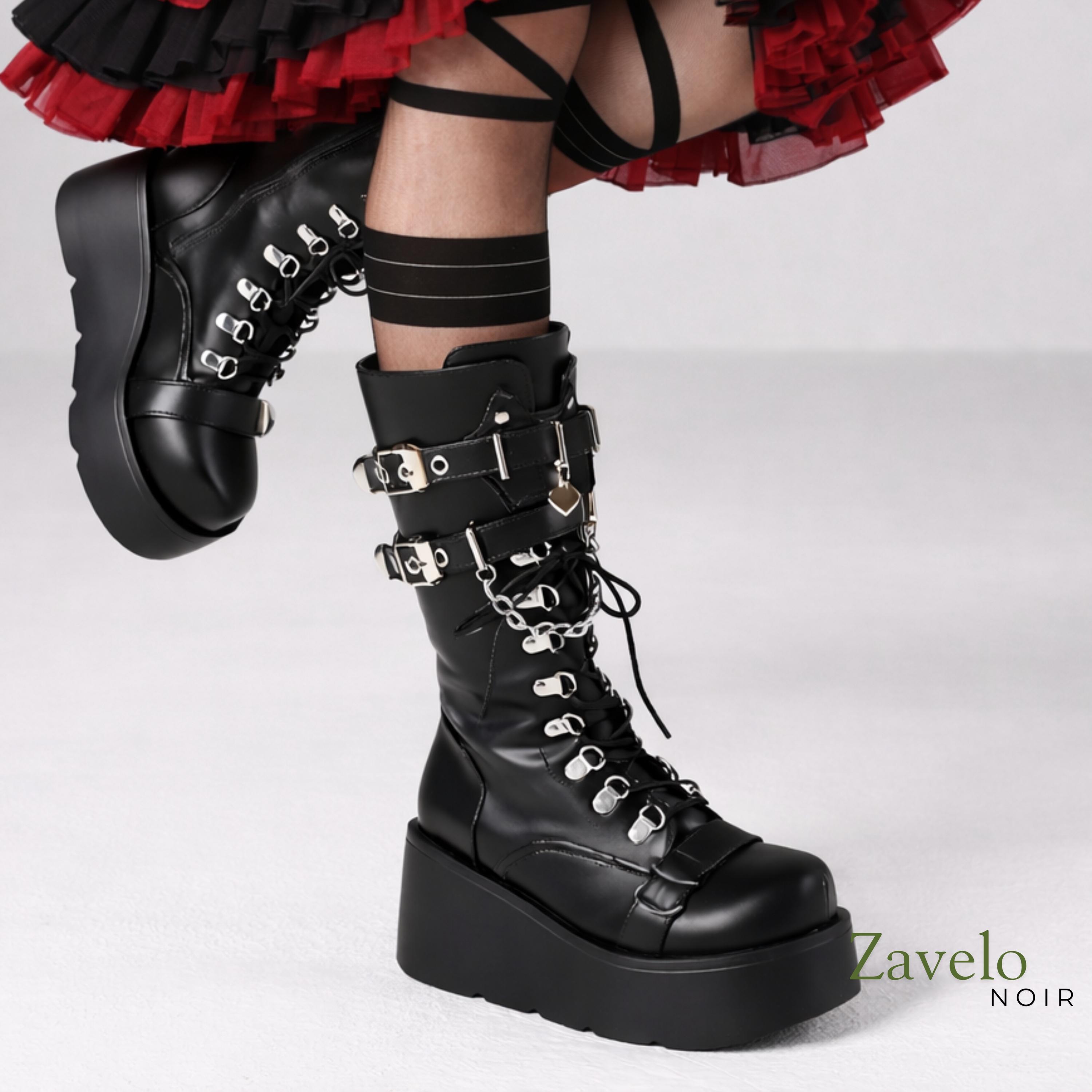 Women's Gothic Punk Platform Boots Lace up Mid Calf Wedge Heel - Etsy