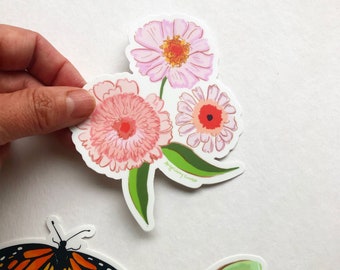 Zinnias flower sticker, laptop and water bottle decoration