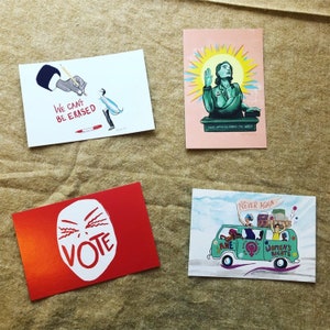Conjunto de 4 cartões postais políticos, direitos das mulheres, pró-escolha, sair do voto, direitos trans, cartão postal 4x6, pronto para enviar