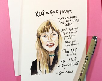 Joni Mitchell Portrait, Inspiring Quote 5x7 card, Ready to Ship