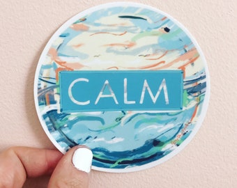 Calm sticker, ocean hand lettered sticker, inspiring calming sticker, mental health sticker, laptop decor