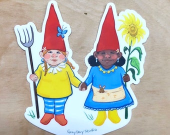 Lady Gnomes sticker, woodland sticker, by Abigail Gray Swartz