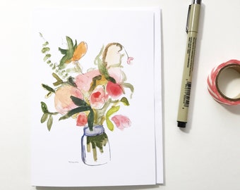 瓶に入ったピンクの花、5x7 カード、すぐに発送できるグリーティング カード
