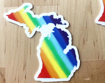 Michigan Pride sticker, state sticker, rainbow labtop decor