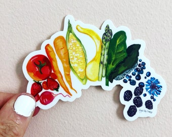 食べ物のレインボーステッカー、ラップトップの装飾、ビーガン野菜と果物のステッカー