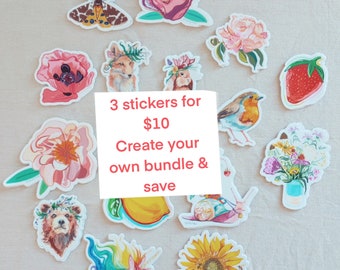 Customize your sticker bundle and save, illustrated stickers, laptop decor