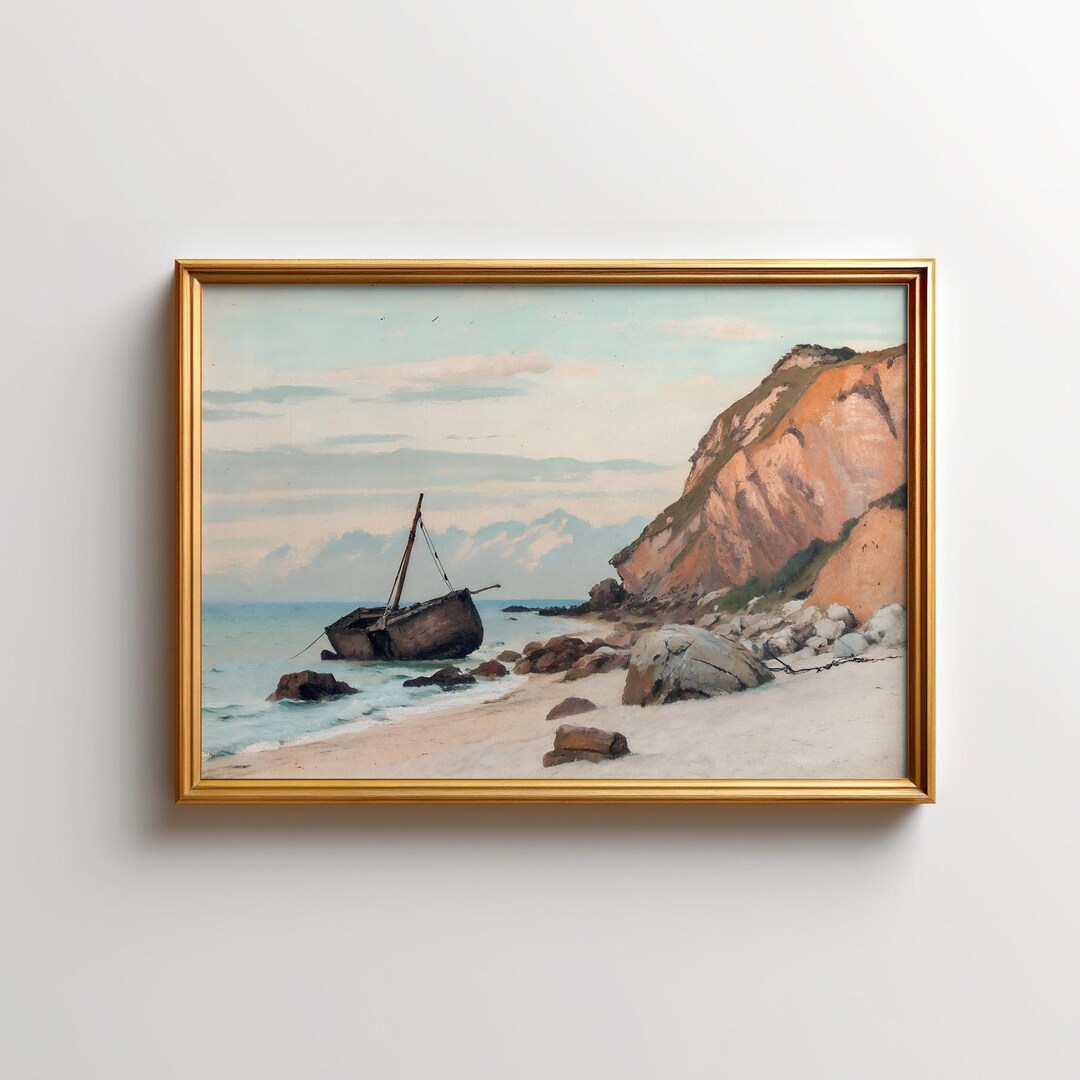 shipwreck-beach-painting-rocky-shore-abandoned-boat-hand-painted