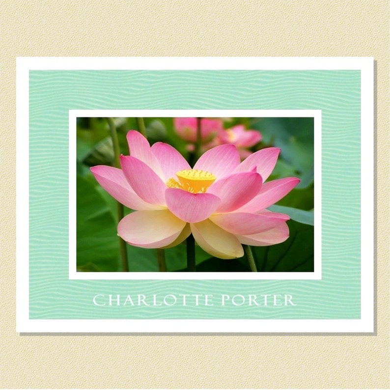 10 Folded Exquisite Lotus Blossom Personalized Note Cards