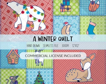 Christmas Seamless Pattern || 300 DPI || Seamless File for Designs || PNG || Winter Quilt Pattern || Patchwork