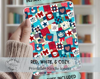 Printable Kindle Insert || Fourth of July || Patriotic Pattern || Quilt Pattern || Insert for Kindle || Kindle Paperwhite || Kindle Basic