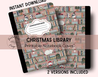 Copertina per quaderno stampabile // Ritorno a scuola // Quaderno personalizzato // Libreria di Natale // Fantasia natalizia fantasiosa // PNG