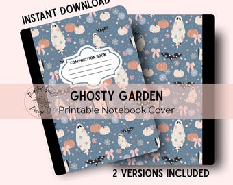 Printable Composition Notebook Cover || Back to School || Custom Notebook || Ghosts || Coquette || Florals || Ghosty Garden || PNG